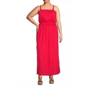 Michael Kors Geranium‎ Orange Red Smocked Square Neck Maxi Dress Size L NWT